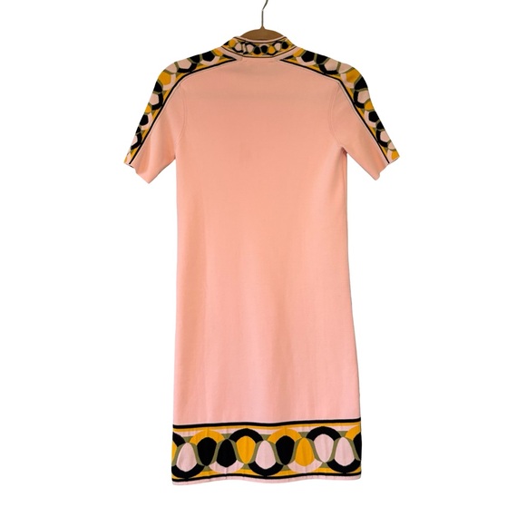 Emilio Pucci Knit Short Sleeve Mock Neck Dress with Geometric Border Trim, Sz XS - Picture 10 of 16